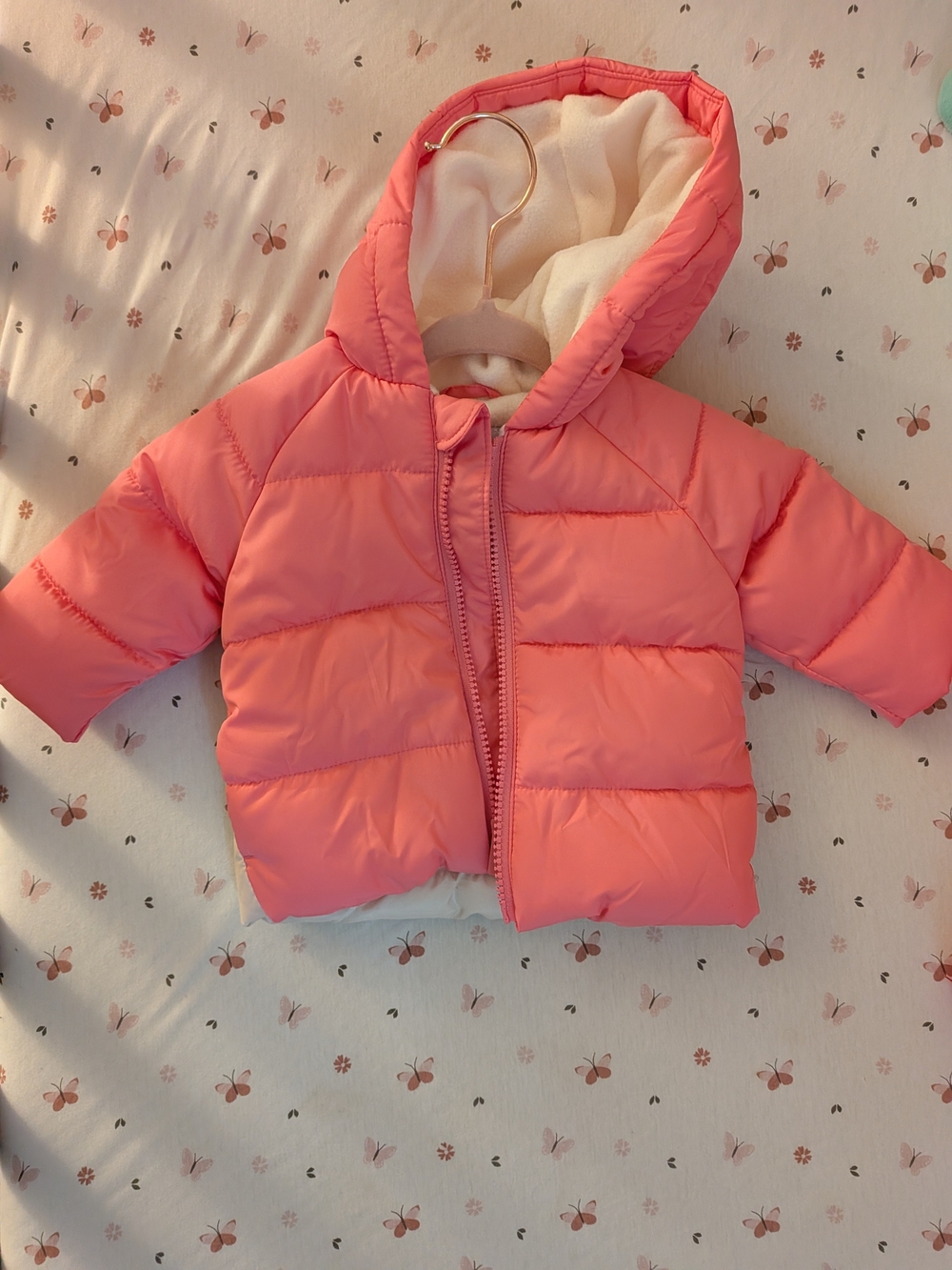 Old Navy Coral Pink Hooded Puffer Jacket